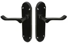 Shaped Scroll Matt Black door handles for use on Internal doors 168x42mm