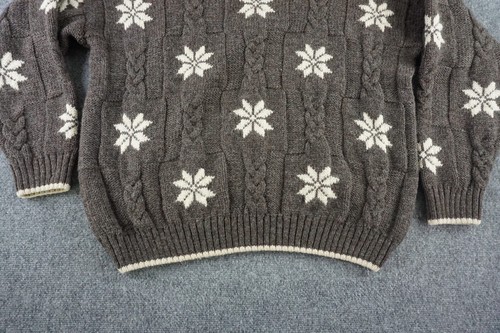 Lands End Sweater Mens XL Gray 100% Wool Knit Snowflake Pattern Pull Over - Picture 2 of 11