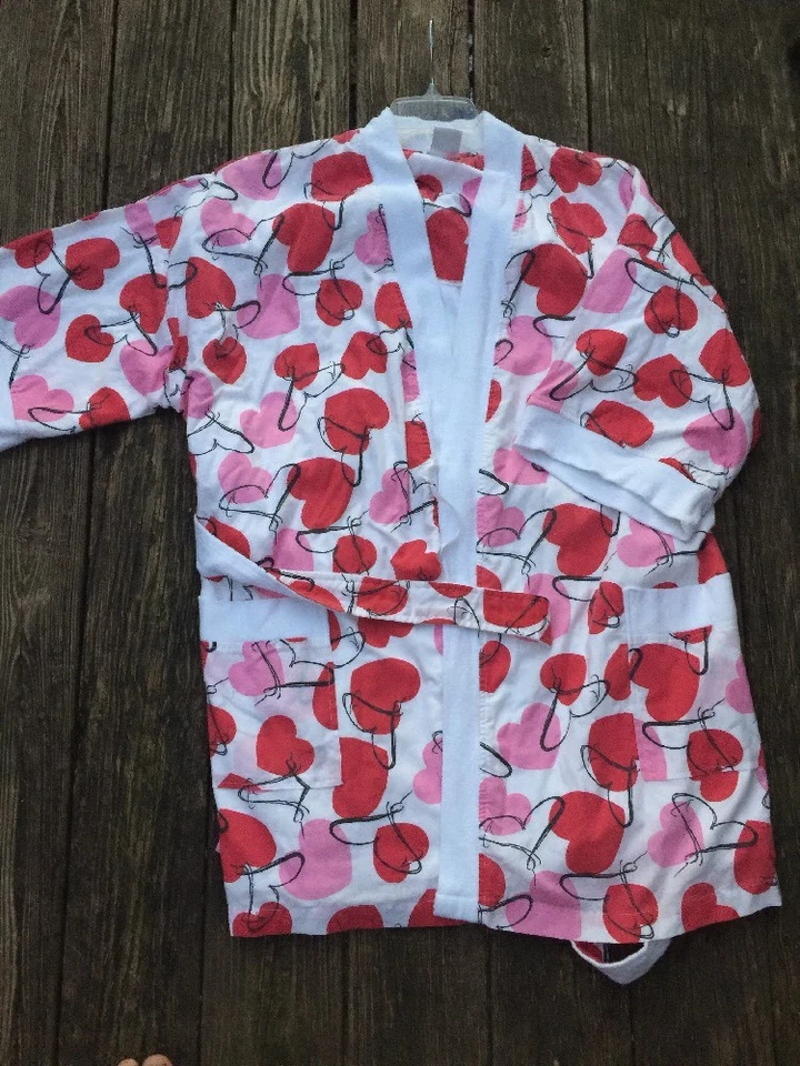 Casi Nuevo CYPRÉS Bata Spa Yoga Playa Pijama ROSA ROJO CORAZONES Mujer Talla L Foto 4 de 4