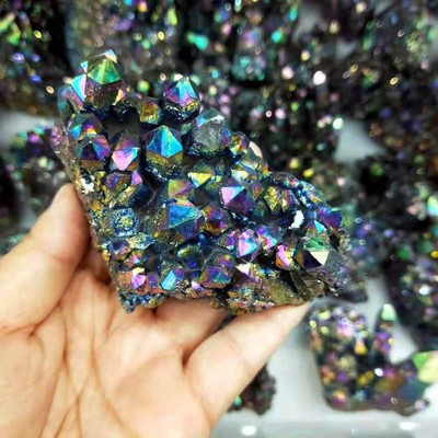 Natural Quartz Crystal Cluster Aura Rainbow Titanium Rock Stone Specimens Reiki