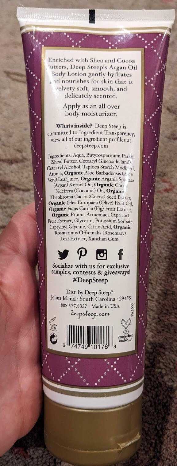 Deep Steep Argan Oil Body Lotion FIG APRICOT 8 oz Unopened