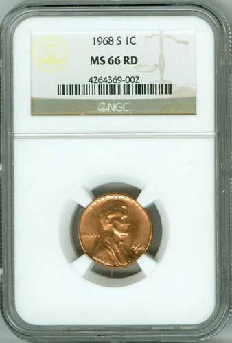 1968 S CENT NGC MS66 RD PENNY 1c, 2ND FINEST REGISTRY. BEAUTY!