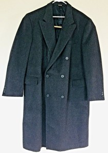 Halston Wool Cashmere Blend Mens 46L Overcoat Double ...