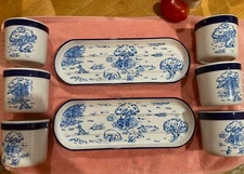 Disney Winnie the Pooh Toile planter set with tray blue 