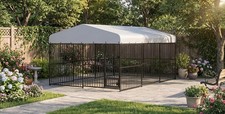 Large Dog Kennel 10x15ft Galvanized with Roof Cover