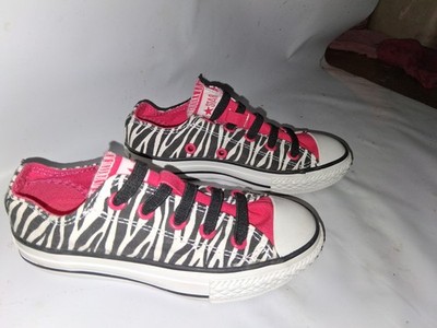 Converse All Star Low PINK Zebra Stripe Print Youth  Shoes Girls size 11 NEW