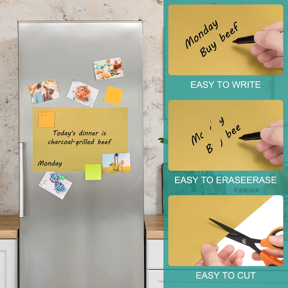 Hoja de tablero magnético de borrado en seco de 6 piezas de 12 x 8 pulgadas para nevera dorada (0,6 mm) Foto 3 de 4