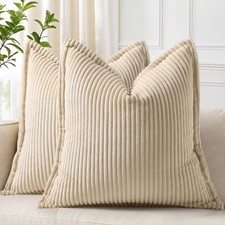 Corduroy Beige Throw Pillow Covers 20x20 20" x 20" Pack of 2 Natural Beige
