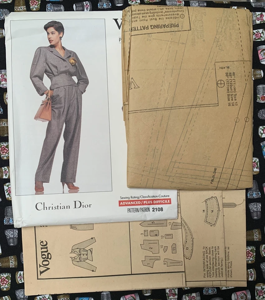 VTG VOGUE Christian Dior 2108 Wrap Peplum Jacket Skirt & Pants PATTERN 12-14-16 - Image 4 of 4