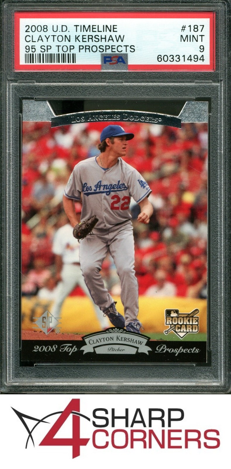 2008 UPPER DECK TIMELINE #187 CLAYTON KERSHAW RC 1995 SP TOP PROSPECTS PSA 9