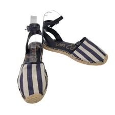Sam Edelman Vivian Closed Toe Espadrille Size 8.5 Blue Cream Stripe Ankle Strap