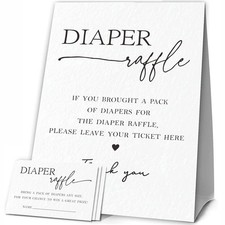 Baby Shower Games, 1 Diaper Raffle Standing Sign with 50 Diaper Raffle Ticket...