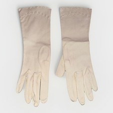 Vintage Crescendoe Leather Tailored Gloves Ladies 6.5 White Scalloped 1950s