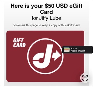 $50 Jiffy Lube E Gift Card