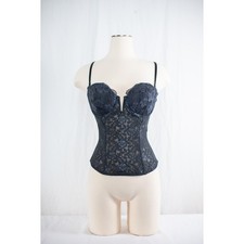 Vintage Y2K Victoria  s Secret Black Blue Lace Floral Corset Bustier, Gothic 36C