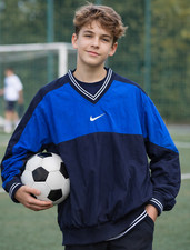 Vintage Nike Y2K Youth L 14  16 Blue Navy Soccer Windbreaker Center Swoosh 90's