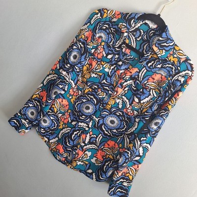Express Portofino Shirt Blouse Womans XS Retro Bold Button Up Career  Semi Sheer