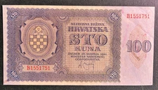 CROATIA  1941  100 KUNA   P-2   GRADE VF.  Free shipping