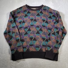 Jantzen Sweater Mens Large Multi Color Vintage 90s Geometric Knit USA Made