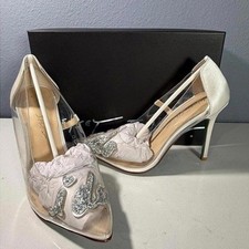 Betsey Johnson I Do White Clear Pointed Toe Stiletto Wedding Bridal Size 7.5
