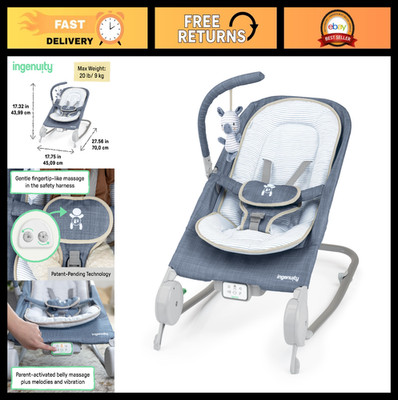 Gas Relief Anti-Colic Baby Bouncer Seat & Rocker, Gentle Tummy Massage, 20 Songs