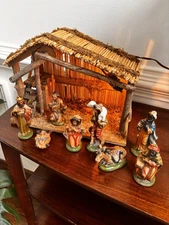 Vintage 1970s SEARS  Nativity Set Manger Stable + Figurines + Added Light