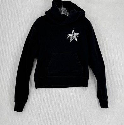 Amiri Womens Black Cotton White Paisley Star Logo Hoodie Sweatshirt Sz M