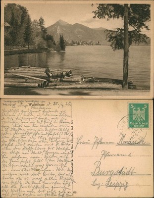 Kochel am See Walchensee woman and man sitting on tree trunks 1925