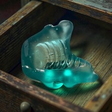 Chunky Aqua Blue Threaded Sea Glass Fragment   River Tumbled Sculptural Display