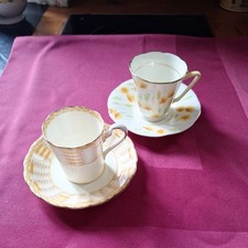 GRAFTON Vtg Demitasse Cup & Saucer Cream 1 RAFFIA & 1 FLOWERS Hand Painted VGC