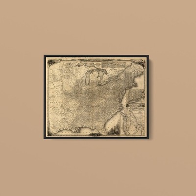 Vintage Maps - Travelers Map of the United States - Art Print on Paper or Canvas