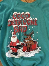 Vintage Christmas Santa Puffy Paint  Sweatshirt Deer Gone Bad! Sun Sportswear L