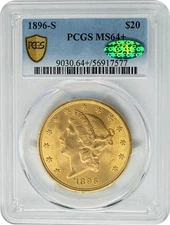 1896-S $20 Gold Liberty MS64+ PCGS Secure CAC 949781-4