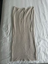 Pretty Little Thing Beige Knitted Ribbed Midi Skirt, Size M