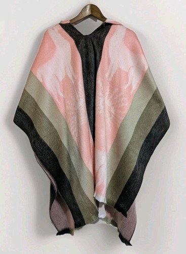 Lightweight BABY ALPACA Wool Hooded Poncho Pullover UNISEX Pink Made in Ecuador