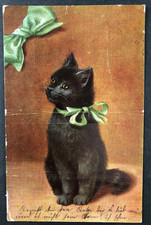  AK antike Künstlerkarte - schwarze KATZE mit grüner Schleife - Pfadfinder 1924