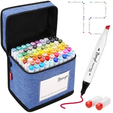 72 Primary Colors Alcohol Marker Set, Bullet & Chisel Dual Tip Art Marker Set...