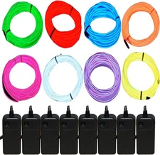 15ft Neon Light El Wire with Battery Pack (8 - Blue, Green, Multicolor 