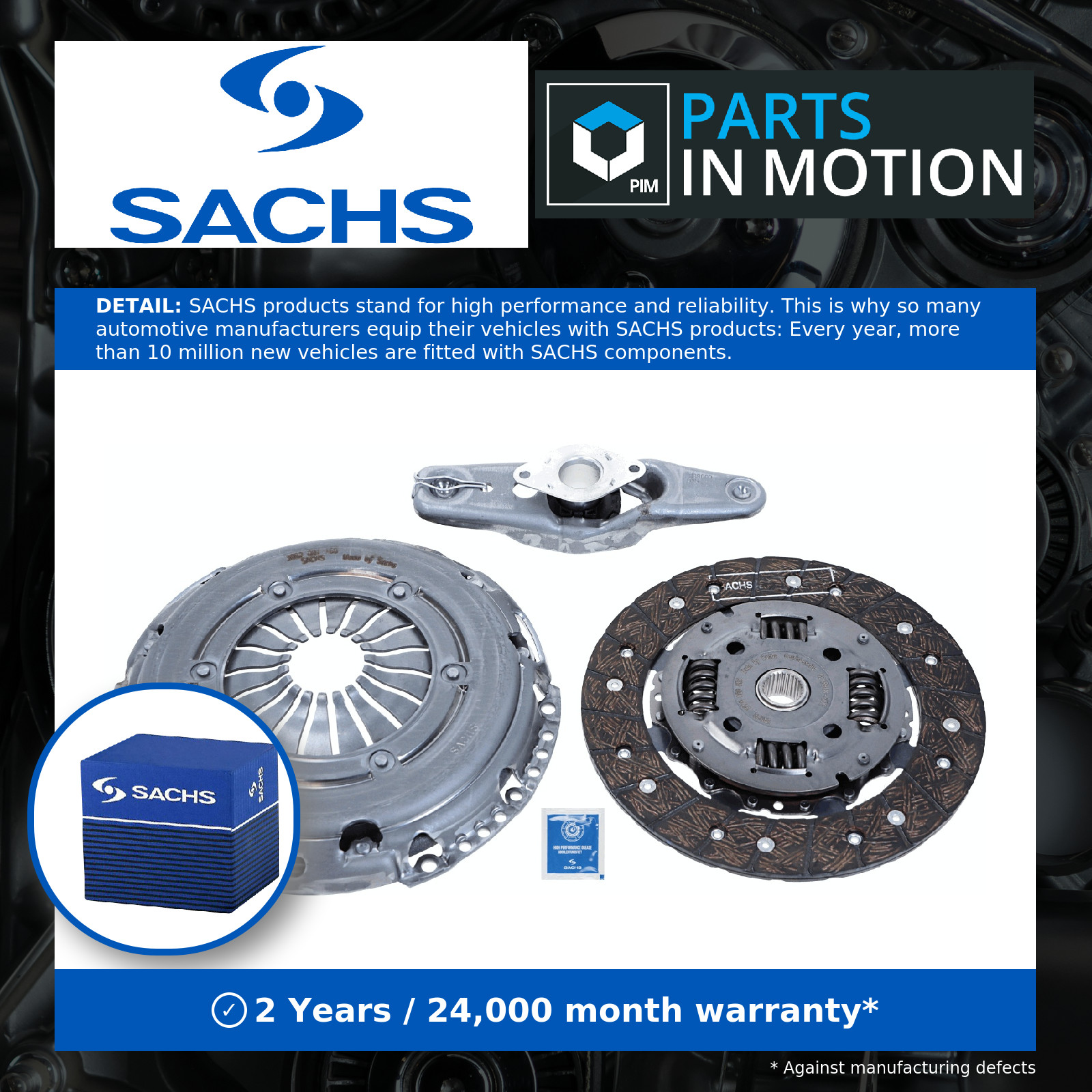 Clutch Kit 3pc (Cover+Plate+Releaser) fits AUDI A1 8X 1.2 10 to 15 CBZA Sachs