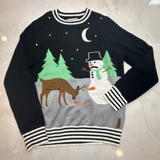 Tipsy Elves Unisex Ugly Christmas Sweater Holiday Snowman Reindeer Black XL