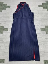Ralph Lauren Dress Womens 8 Blue White Red Wool Midi *