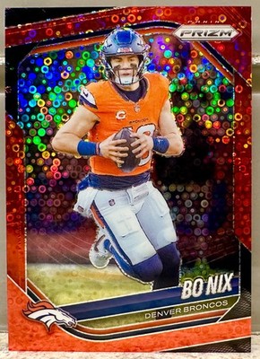 JERSEY NUMBER MATCH! 2025 Panini Prizm Bo Nix #142 Red No Huddle 10/99! BRONCOS!