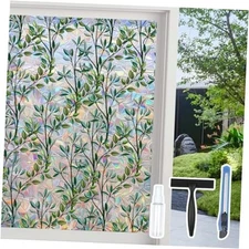 Stained Glass Window Film Static Cling with Tools - 35.4 x 35.4"W x 78.7"L Leaf