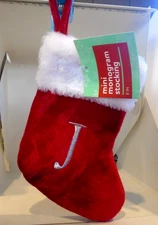 MINI Monogram Christmas STOCKING RED Letter J Velvet 8"