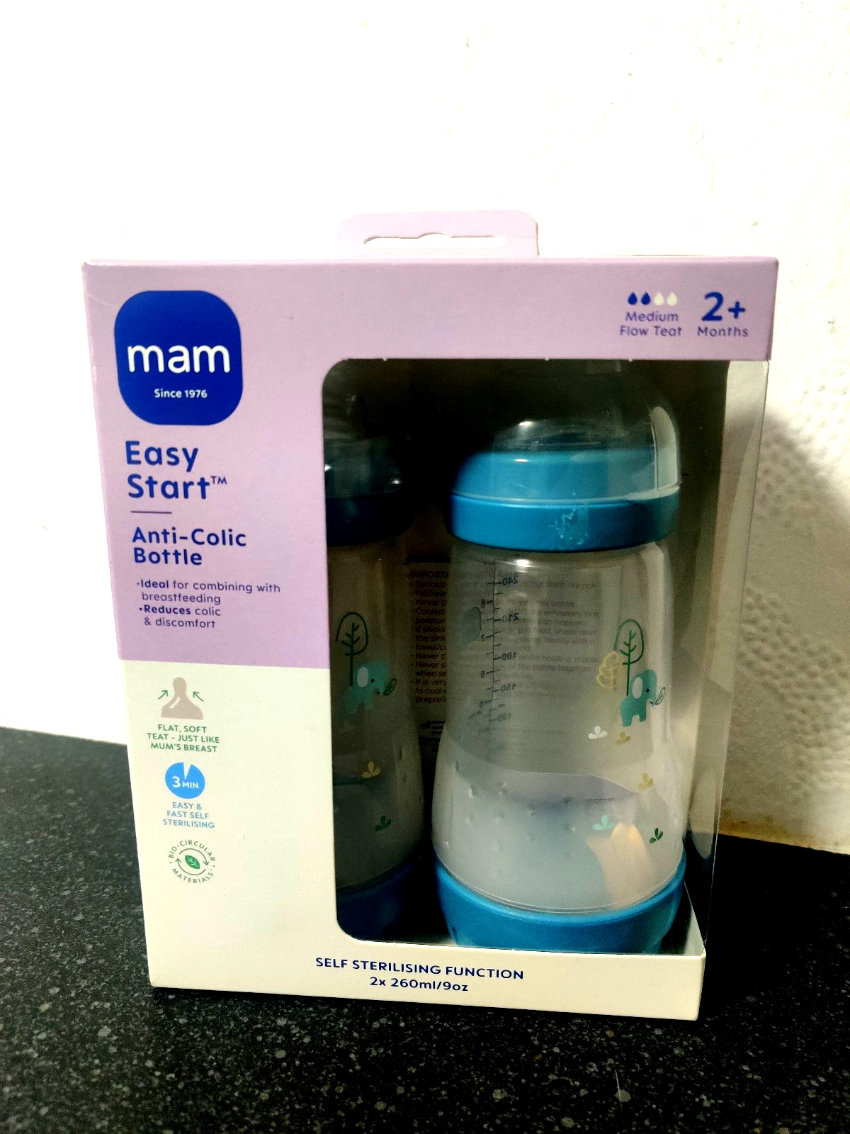 MAM Easy Start Newborn Bottle Set, Self-Sterilizing, Anti-Colic, Lilac
