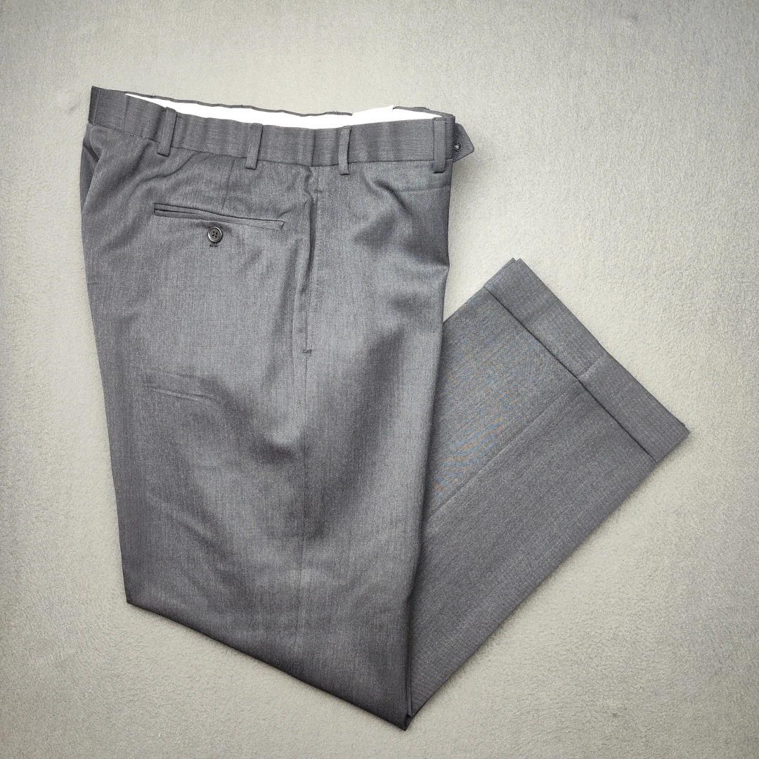 JORDAN Brooks Brothers Pantalone Uomo 34x32 Grigio Piatto Fronte Abito Pantaloni Tuta Lavoro