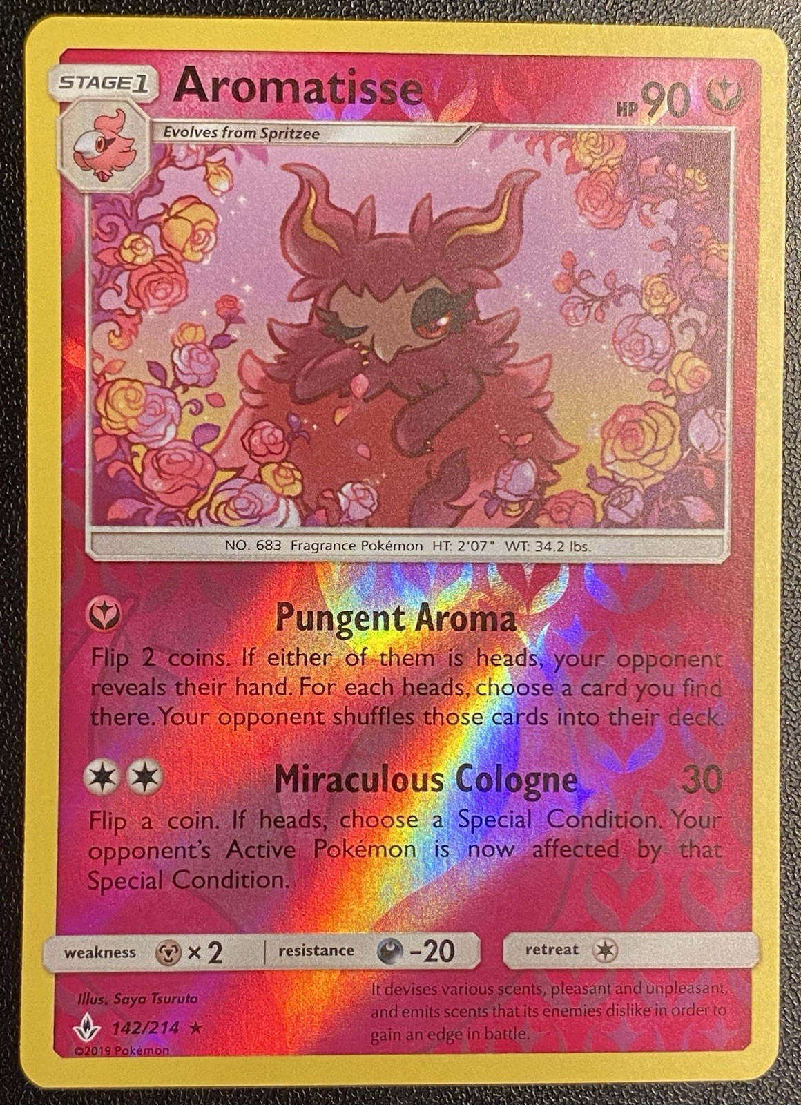 Aromatisse Reverse Holo Rare 142/214 Pokémon TCG Sun & Moon Unbroken Bonds NM