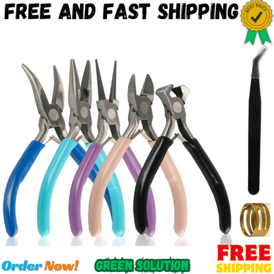 5-Piece Jewelry Pliers Set for Wire Crafting & Repair, Chain Nose & Bent Needle 