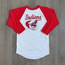 Vintage Cleveland Indians Shirt Mens Small White Red MLB Raglan 3/4 Sleeve