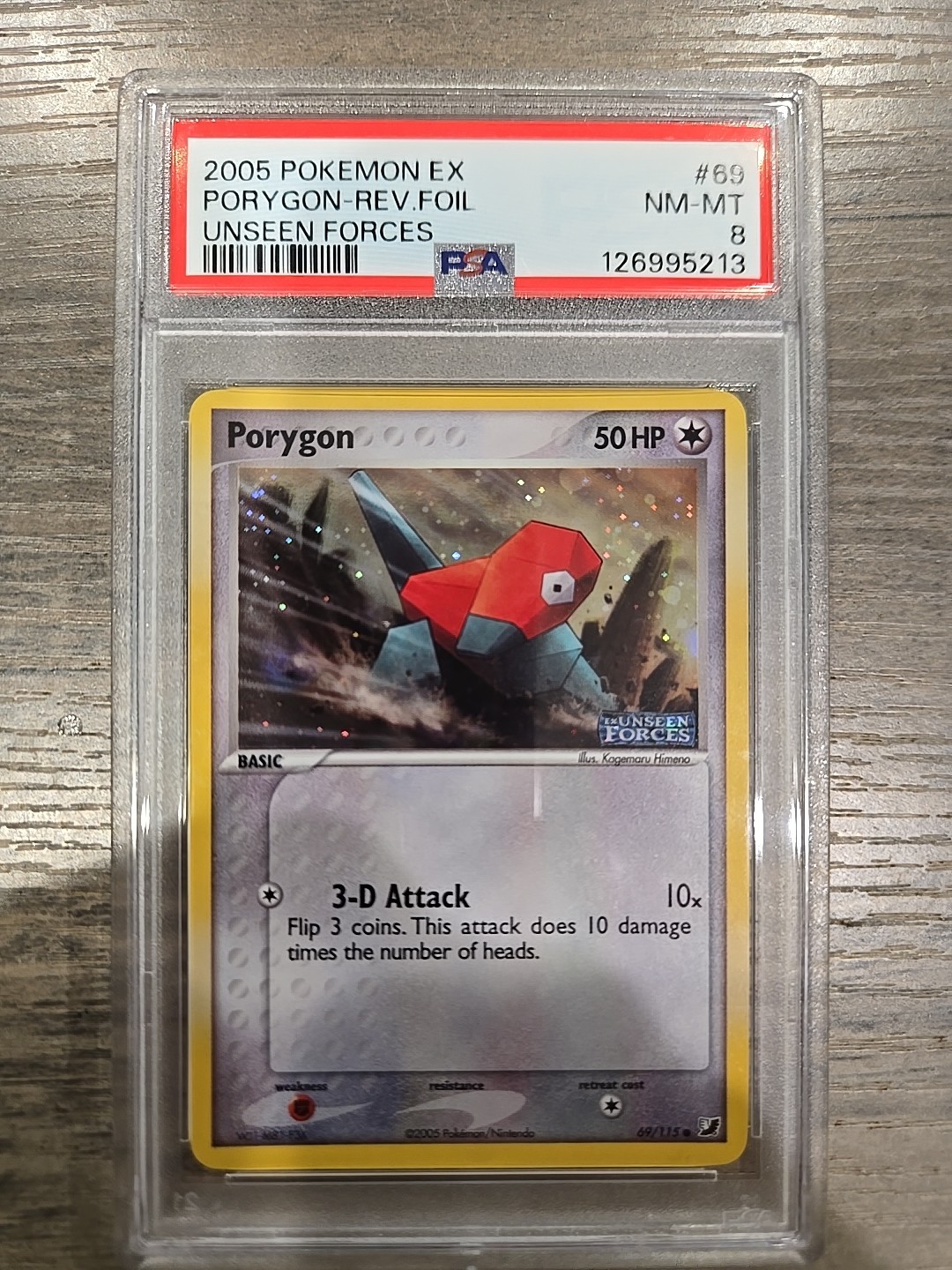 PSA 8 NM-MT Porygon 69/115 Unseen Forces Reverse Holo Stamped Pokemon Card